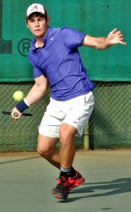 Second Trent Botha of Western Province in action at the Gauteng East KeyHealth Series on Thursday. Botha upset top seed Jd Malan also of Western Province 7-6 (2) 1-6 7-5 in the mens open age group.