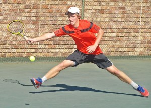 Second seed Francois Kellerman of South Africa in action at the Gauteng North Junior ITF on Friday. Kellerman upset top seed and fellow South African Brandon Laubser 6-4 1-6 6-2 to take the title in the final.