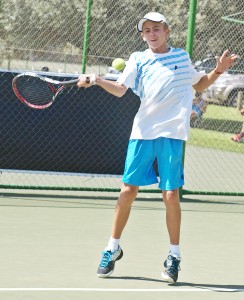 Philip: Second seed Philip Henning of Free State in action at the TSA Junior Masters boys under 14. Henning beat fourth seed Marno Stander of Western Province 6-4 6-2 in the semi-finals on Thursday. Henning will now face third seed Sipho Montsi on Gauteng North in the finals on Friday.