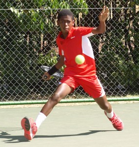 Sipho: Third seed Sipho Montsi of Gauteng North in action in the semi-finals of the boys under 14 TSA Junior Masters. Montsi beat third unseeded Christiaan Worst also of Gauteng North 6-3 3-6 6-0 on Thursday. Montsi will now face second seed Philip Henning of Free State in the finals on Friday.