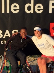 From L-R: South Africa’s Kgothatso Montjane and doubles partner Emmanuelle Morch of France posed for pictures following their victory on Saturday at lle de Re in France. Picture credits: Wheelchair Tennis South Africa