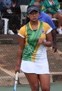 Makayla Loubser of South Africa, Cape Town in the girls 14 and under finals on Saturday. Loubser beat Aisha Niyonkuru of Burundi 7-5 6-3 to take the title.