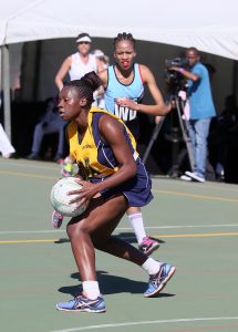 Khayisa Chawane (Free State A) holding the ball from an opposing team member on Tuesday on Women's day at the Hoy Park Sports Complex when the Free-state played against Gauteng during the SPAR National Netball Championships in Durban.