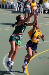 Romé Dreyer of North West (Left) and Lauren-Lee Christians of Free State in action during day 4 of the 2016 Spar National Netball Championships at Hoy Park Sports Complex on August 11, 2016 in Durban, South Africa.