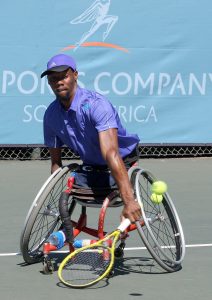 JOHANNESBURG, SOUTH AFRICA – APRIL 16: Lucas Sithole, the 3rd seed of South Africa in action against Itay Erenlib (ISR) in the quads quarterfinals during day 3 of the Airports Company South Africa SA Open at Ellis Park Tennis Complex on April 16, 2015 in Johannesburg, South Africa. (Photo by Reg Caldecott/Gallo Images)